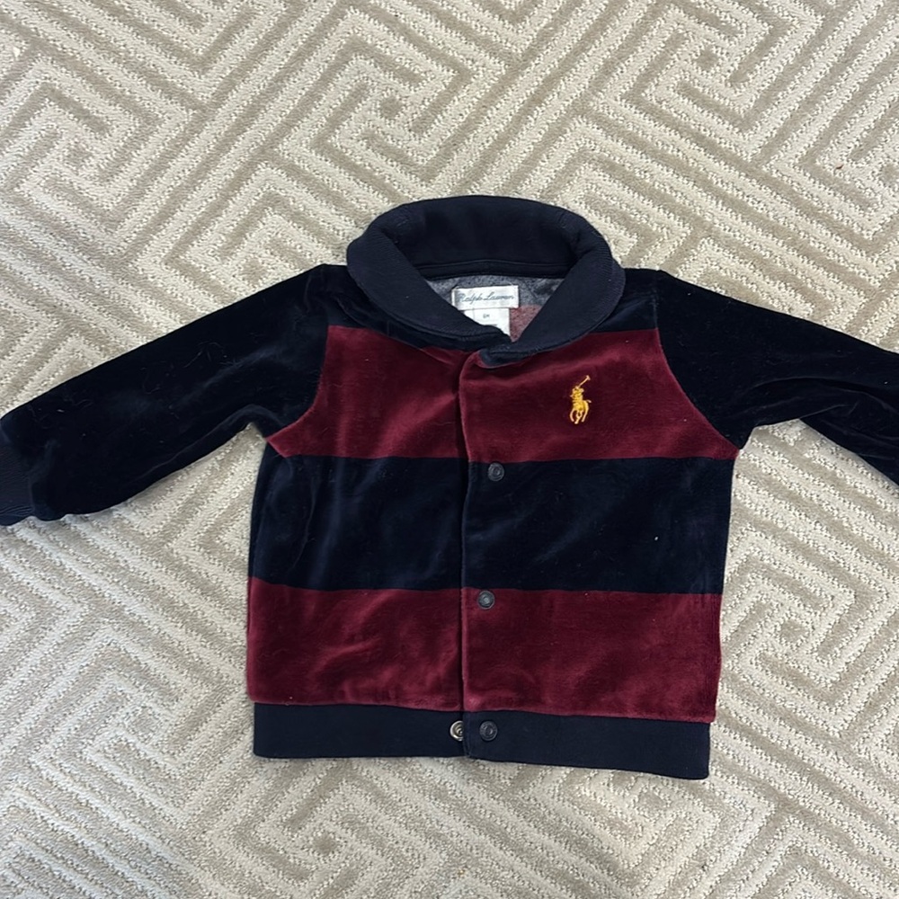 Ralph Lauren 6M velour, maroon and navy striped sweater